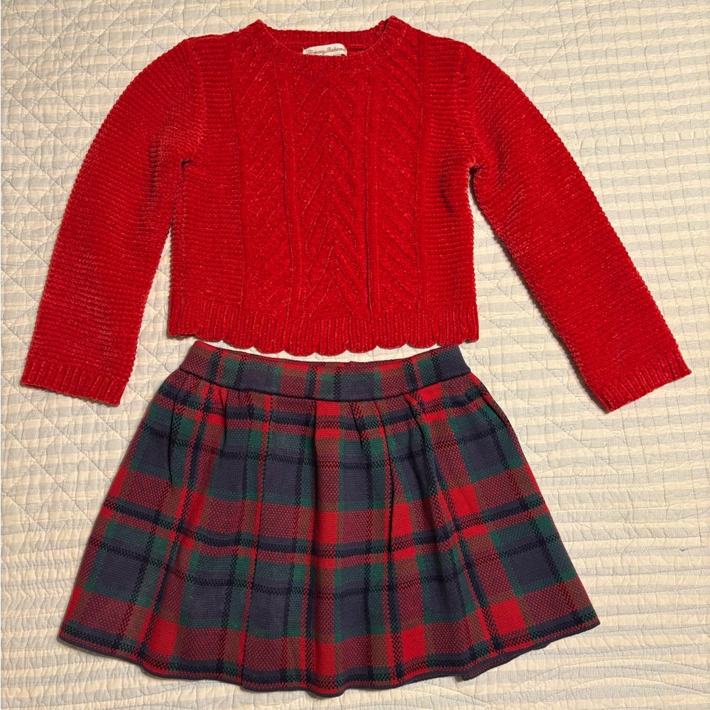 Tommy Bahama Red Knit Sweater and Skirt Set Toddler Small 5/6 with measurements